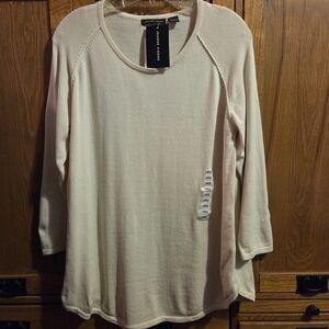 JEANNE PIERRE Women's Cream-sand Long Sleeve Pullover Cotton Top Size Large New